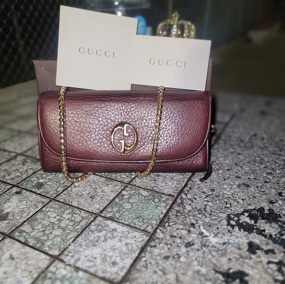 Gucci GG Interlocking 1973 Leather Purple Chain Wallet Authentic Brand New - Picture 3 of 17